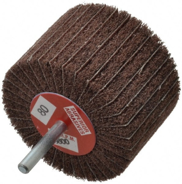 Superior Abrasives A023591 Mounted Flap Wheel: 3" Dia, 2" Face Width, 80 Grit, Aluminum Oxide