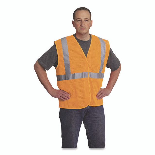 PROTECTIVE INDUSTRIAL PRODUCTS INC PIP 302MVGORL ANSI Class 2 Hook and Loop Safety Vest, Large, Hi-Viz Orange