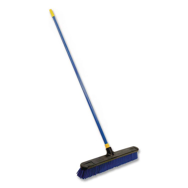 QUICKIE 599 Bulldozer Rough Surface Pushbroom, 24 x 60, PET/Powder Coated Steel Handle, Blue/Black
