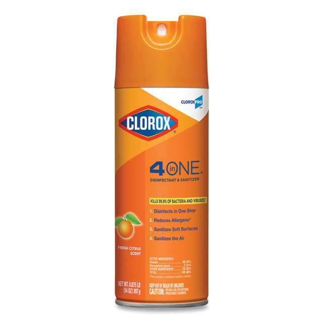 CLOROX SALES CO. 31043CT 4-in-One Disinfectant and Sanitizer, Citrus, 14 oz Aerosol Spray, 12/Carton