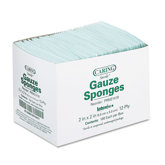 MEDLINE INDUSTRIES, INC. PRM21419 Caring Woven Gauze Sponges, Sterile, 12-Ply, 2 x 2, 2,400/Carton