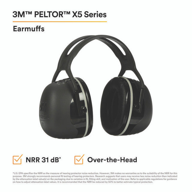 3M/COMMERCIAL TAPE DIV. X5A PELTOR X Series Earmuffs, Model X5A, 31 dB NRR, Black