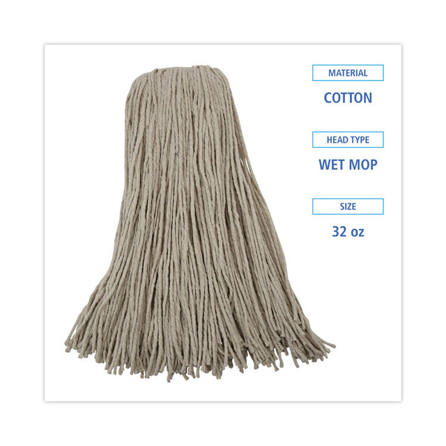 BOARDWALK 732C Mop Head, Economical Lie-Flat Head, Cotton Fiber, 32oz, White, 12/Carton