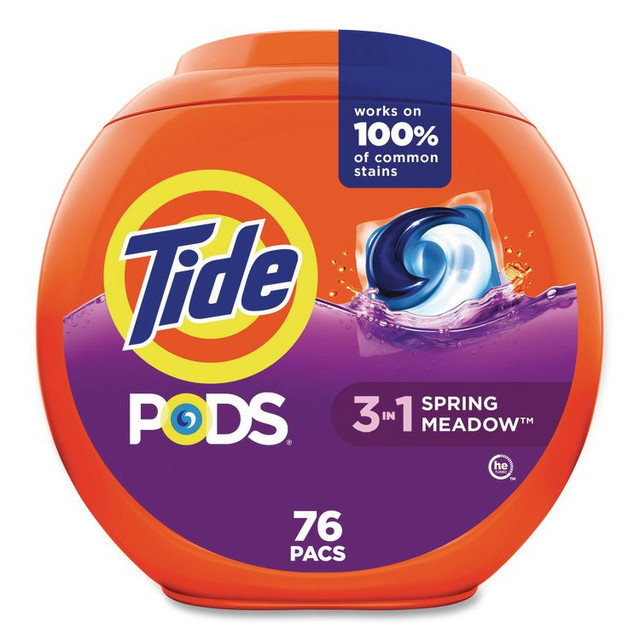 PROCTER & GAMBLE Tide® 09166CT PODS Laundry Detergent, HE Compatible, Spring Meadow, 57 oz Tub, 76 Pacs/Tub, 4 Tubs/Carton