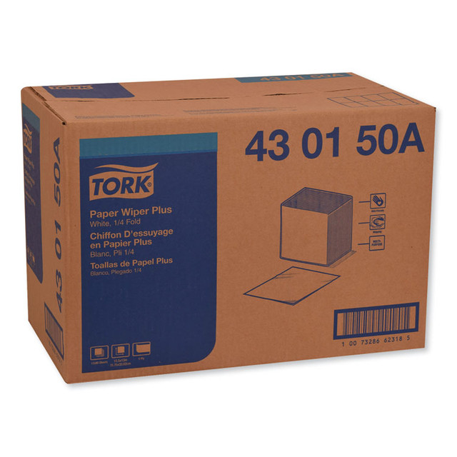 SCA TISSUE Tork® 430150A Paper Wiper Plus, 12.5 x 13, White, 1/4 Fold, 90/Pack, 12 Packs/Carton