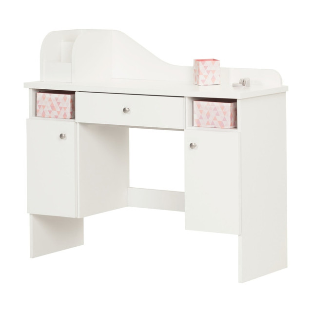 SOUTH SHORE IND LTD 10081 South Shore Vito 42inW Makeup Computer Desk With Drawer, Pink/Pure White