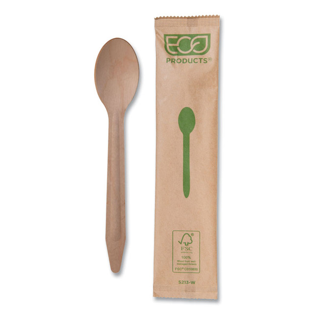 ECO-PRODUCTS,INC. EPS213W Wood Cutlery, Spoon, Natural, 500/Carton