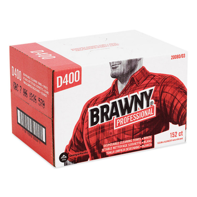 GEORGIA PACIFIC Brawny® Professional 200-80/03 Premium DRC Wipers, Paper, 1-Ply, 12.5 x 16.75, White, 152/Box