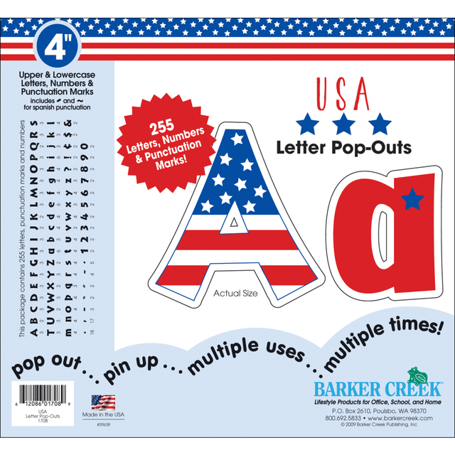 BARKER CREEK PUBLISHING, INC. Barker Creek LL1708  Letter Pop-Outs, 4in, USA, Set Of 255