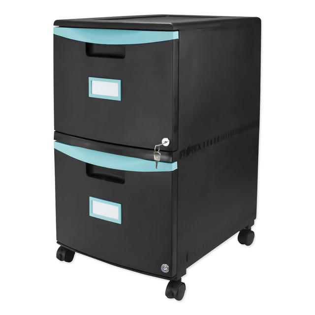STOREX 61315U01C Two-Drawer Mobile Filing Cabinet, 2 Legal/Letter-Size File Drawers, Black/Teal, 14.75" x 18.25" x 26"