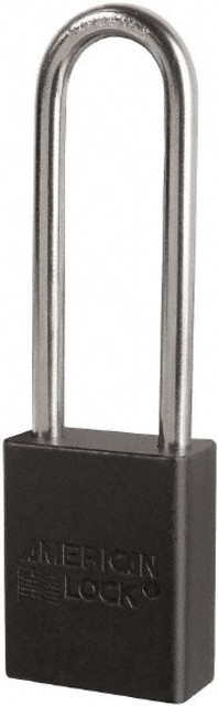 American Lock S1107BLK Lockout Padlock: Keyed Different, Key Retaining, Aluminum, 3" High, Plated Metal Shackle, Black