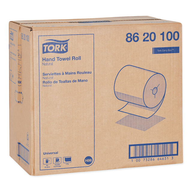SCA TISSUE Tork® 8620100 Universal Hand Towel Roll, Notched, 1-Ply, 8" x 425 ft, Natural, 12 Rolls/Carton
