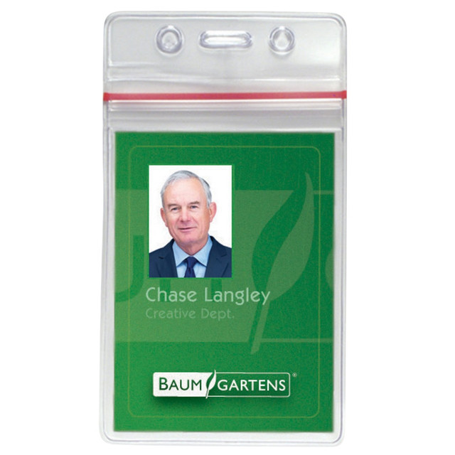 Great for everyday use  Sturdy, clear vinyl with reinforced tops.  Designed for badges, business cards, or inserts.  Pre-punched with slots and holes to accommodate badge reels, strap clips, lanyards and chains.