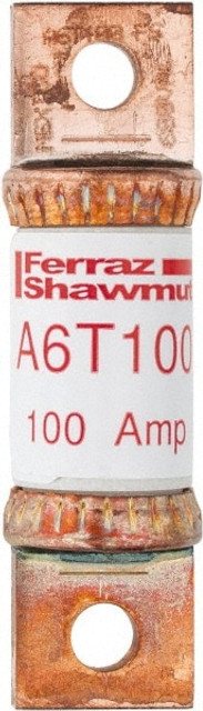 Ferraz Shawmut A6T100 Cylindrical Fast-Acting Fuse: T, 100 A, 75 mm OAL, 20.8 mm Dia