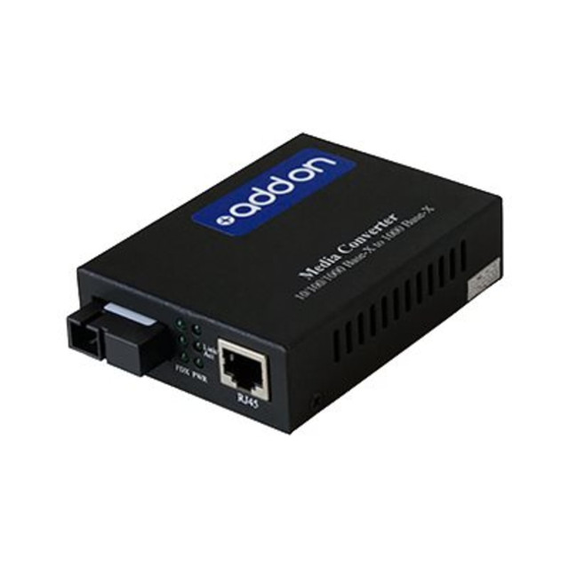 ADD-ON COMPUTER PERIPHERALS, INC. ADD-GMC-BX-6USC AddOn 1Gbs 1 RJ-45 to 1 SC Media Converter - Fiber media converter - GigE - 10Base-T, 1000Base-TX, 100Base-TX, 1000Base-BX-U - RJ-45 / SC single-mode - up to 37.3 miles - 1490 (TX) / 1550 (RX) nm ADD-ON COMPUTER PERIPHERALS, INC. ADD-GMC-BX-6USC AddOn 1Gbs 1 RJ-45 to 1 SC Media Converter - Fiber media converter - GigE - 10Base-T, 1000Base-TX, 100Base-TX, 1000Base-BX-U - RJ-45 / SC single-mode - up to 37.3 miles - 1490 (TX) / 1550 (RX) nm