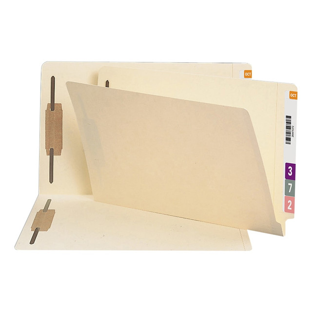 Elevate your document organization effortlessly with Smead Fastener File Folders. Enjoy quick access to your files, maintaining a tidy setup with this set of 50 expandable reinforced end tab folders in classic manila color. Streamline your filing process, save time, and bring order to your space. Ideal for home, office, or classroom use, these folders are proudly made in the USA, containing 10% recycled content and 10% post-consumer material with an SFI Sourcing Certification. Choose Smead for efficient, reliable, and environmentally responsible document organization - over a century of heritage, craftsmanship, and innovation.  50 end tab fastener file folders  Sturdy and durable 11-point manila stock  Reinforced straight-cut 9-1/2in end tabs  Shelf-Master tabs are readable when folders are placed on shelving  Two 2ft" prong B-style metal fasteners on the front and back panels  3/4in expansion capacity  Affordable and reliable solution for home, office, and classroom  Perfect for bills, projects, vehicle records, and more  SFI Fiber-Sourcing Certified.  Designed for legal-size (8 1/2in x 14in) papers with a straight cut, these folders come in handy for everyday organization.  Smead end-tab folders with 2 fasteners allow you to keep papers neat and orderly.
