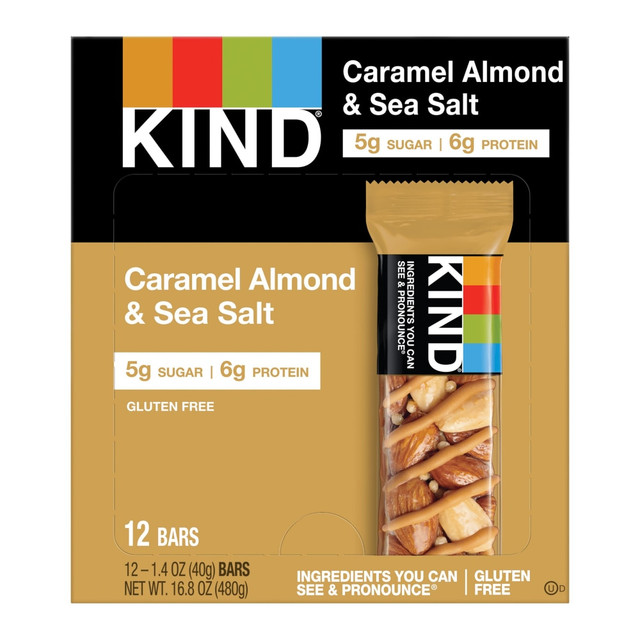 KIND INC. KIND 18533  Healthy Snack Bars, Sea Salt/Caramel/Almond, 1.4 Oz, Box Of 12 Bars
