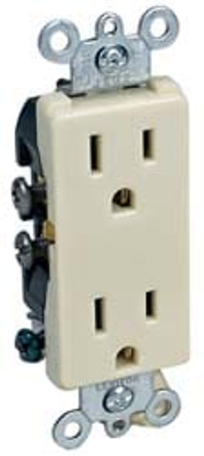 Leviton 5325-I Straight Blade Duplex Receptacle: NEMA 5-15R, 15 Amps, Self-Grounding