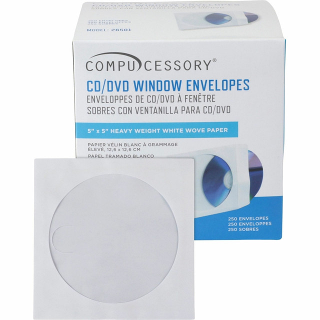 SPARCO PRODUCTS 26501 Compucessory CD/DVD White Window Envelopes - CD/DVD - 5in Width x 5in Length - White - 250 / Box SPARCO PRODUCTS 26501 Compucessory CD/DVD White Window Envelopes - CD/DVD - 5in Width x 5in Length - White - 250 / Box