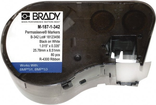 Brady 143227 Label Maker Label: White, Heat Shrinkable Polyolefin, 80 per Roll, 1 Roll