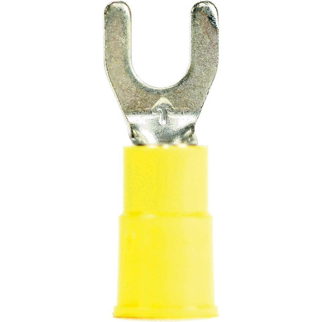 3M 7010349252 Standard Fork Terminal: Yellow, Vinyl, Partially Insulated, #8 Stud, Crimp