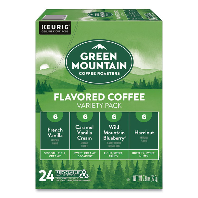 KEURIG DR PEPPER Green Mountain Coffee® 9975 Flavored Variety Coffee K-Cups, Assorted Flavors, 0.38 oz K-Cup, 24/Box