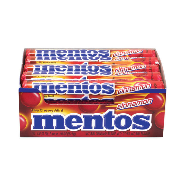 PERFETTI VAN MELLE Mentos® 20900454 Cinnamon Singles Chewy Mints, 1.32 oz, 15 Rolls/Carton