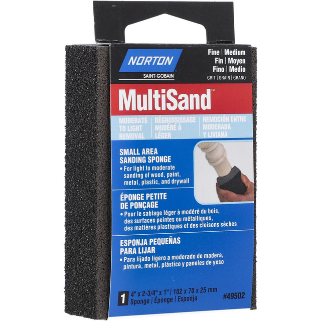 Norton 07660749502 Sanding Sponge: 2-3/4" Wide, 4" Long, 1" Thick, Medium Grade