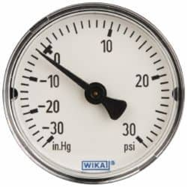 Wika 50982746 Pressure Gauge: 2" Dial, 0 to 30 psi, 1/4" Thread, NPT, Center Back Mount