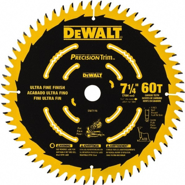 DeWALT DW7116PT Wet & Dry Cut Saw Blade: 7-1/4" Dia, 5/8" Arbor Hole, 0.063" Kerf Width, 60 Teeth