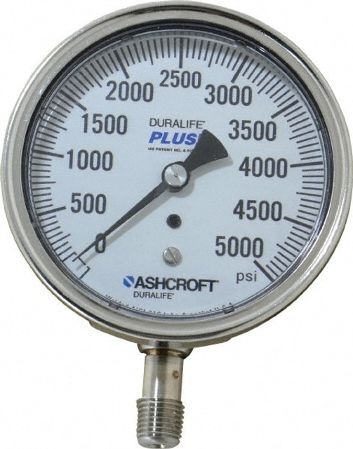 Ashcroft 94243XLL Pressure Gauge: 3-1/2" Dial, 0 to 5,000 psi, 1/4" Thread, MNPT, Lower Mount