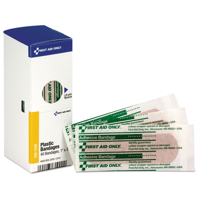 FIRST AID ONLY, INC. FAE3100 Refill for SmartCompliance General Business Cabinet, Plastic Bandages, 1 x 3, 40/Box