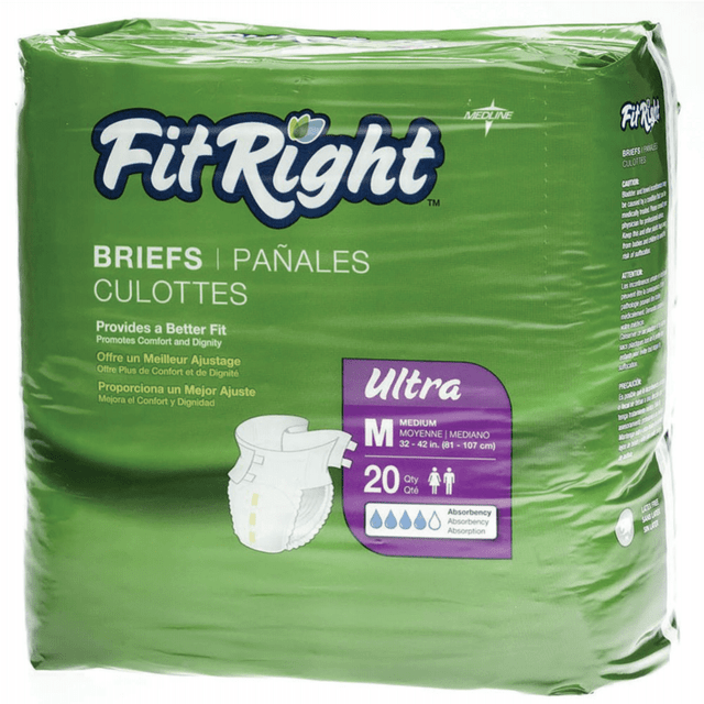 MEDLINE INDUSTRIES, INC. FitRight FITULTRAMDZ  Ultra Briefs, Medium, 32 - 42in, White, Bag Of 20