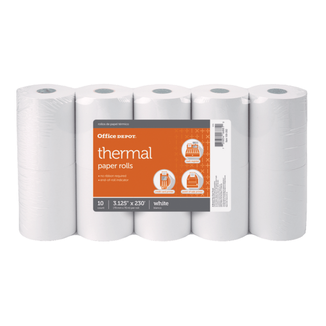 OFFICE DEPOT 109282 Brand Thermal Paper Rolls, 3-1/8in x 230ft, White, Pack Of 10 OFFICE DEPOT 109282 Brand Thermal Paper Rolls, 3-1/8in x 230ft, White, Pack Of 10
