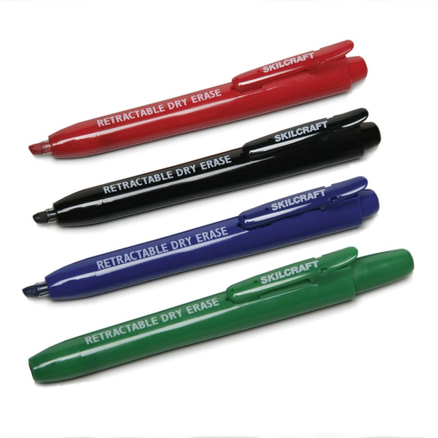 NATIONAL INDUSTRIES FOR THE BLIND 5195769 SKILCRAFT Retractable Chisel-Tip Dry-Erase Markers, Pack Of 4 (AbilityOne 7520-01-519-5769)
