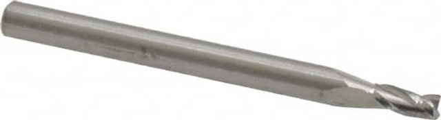 RobbJack TS-301-03 Square End Mill: 3/32'' Dia, 3/16'' LOC, 1/8'' Shank Dia, 1-1/2'' OAL, 3 Flutes, Solid Carbide