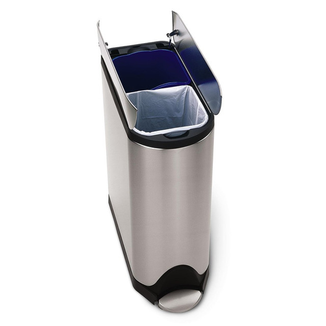 SIMPLEHUMAN LLC simplehuman CW2017  Butterfly Step Fingerprint-Proof Brushed Stainless Steel Recycler And Trash Bin, 10.6 Gallons