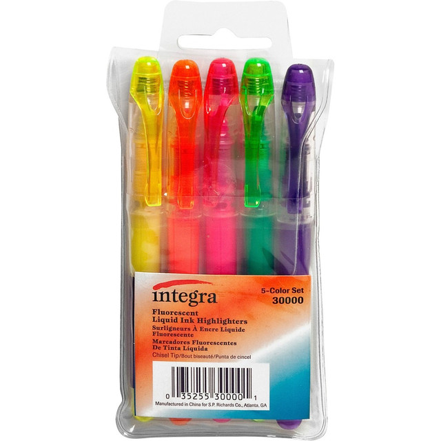 INTEGRA INC 30000 Integra Liquid Highlighters - Fine Marker Point - Chisel Marker Point Style - Assorted - 5 / Set