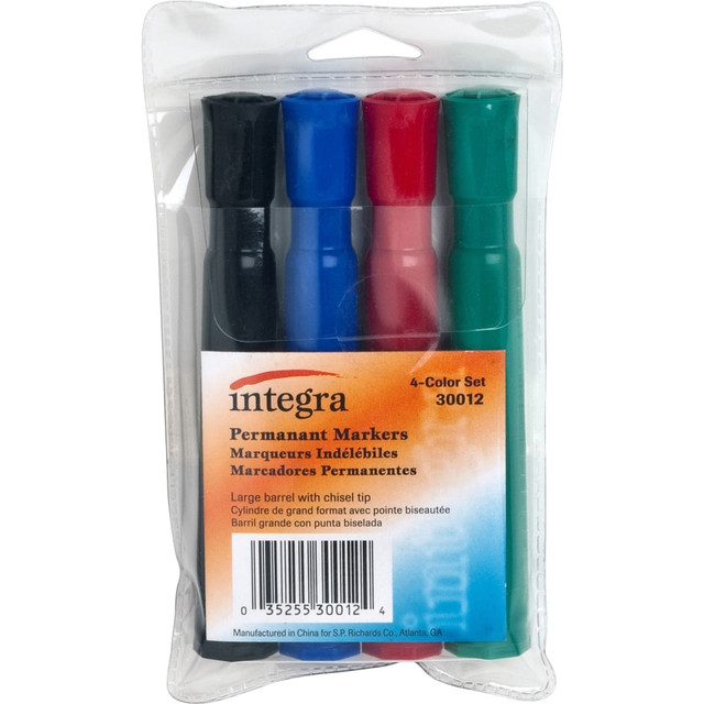 INTEGRA INC 30012 Integra Permanent Chisel Markers - Chisel Marker Point Style - Assorted - 4 / Set