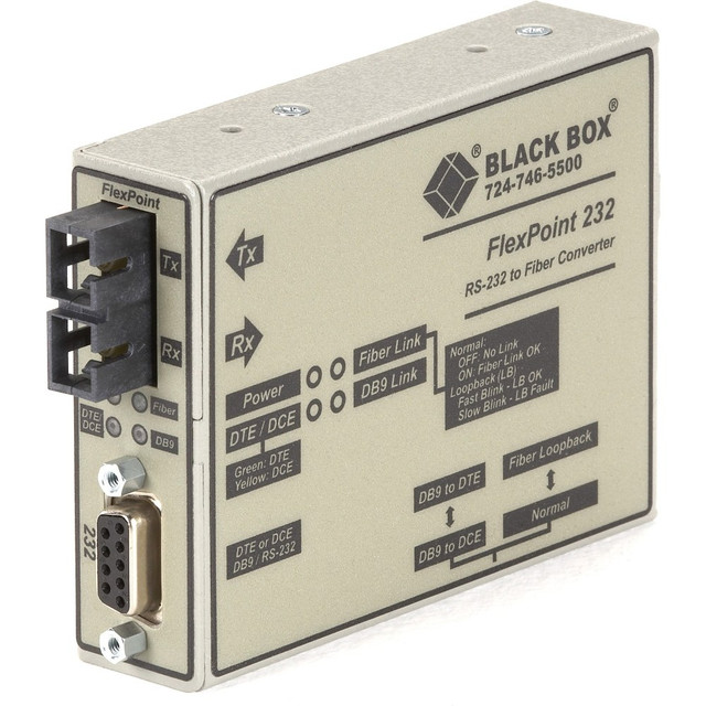 BLACK BOX CORPORATION ME660A-MSC Black Box FlexPoint RS-232 to Fiber Converter, 850-nm Multimode, 2.5 km, SC - 1 x SC Ports - 1.55 Mile - Rack-mountable, Wall Mountable, Desktop - TAA Compliant