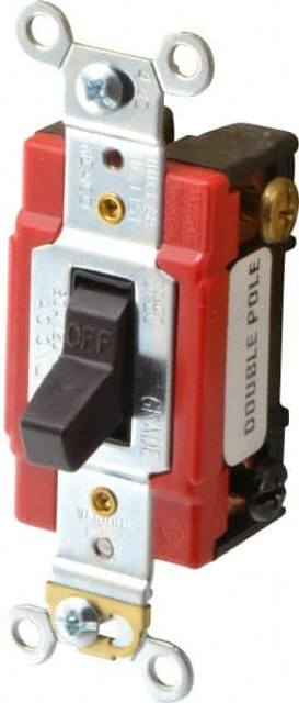 Cooper Wiring Devices 2222B 2 Pole, 120 to 277 V, 20 Amp, Industrial Grade Toggle Wall Switch