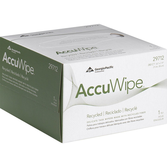 GEORGIA-PACIFIC CORPORATION 29712CT Pacific Blue Basic AccuWipe Recycled Disposable Delicate Task Wipers - For Precision Part, Instrument, Lens - Absorbent, Soft, Non-abrasive, Disposable, Streak-free - Fiber - 280 / Box - 60 / Carton - White