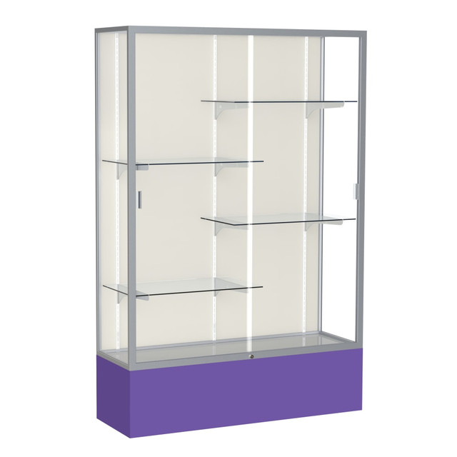 GHENT MANUFACTURING INC. 374PB-SN-PE Waddell Spirit 4-Shelf Floor Display Case, 72inH x 48inW x 16inD, Purple Base/Satin Finish