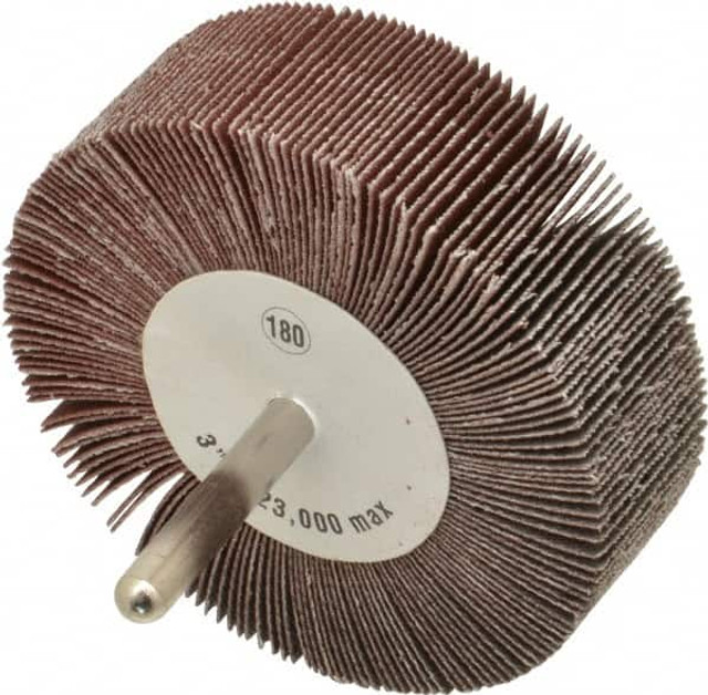 CGW Abrasives 39951 Mounted Flap Wheel: 3" Dia, 1" Face Width, 180 Grit, Aluminum Oxide