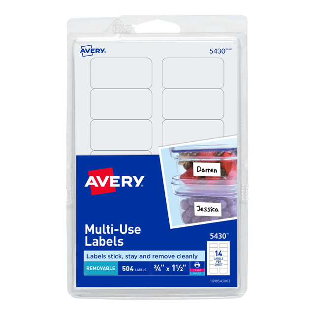 AVERY PRODUCTS CORPORATION 5430 Avery Removable Labels, 5430, Rectangle, 3/4in x 1-1/2in, White, Pack Of 504