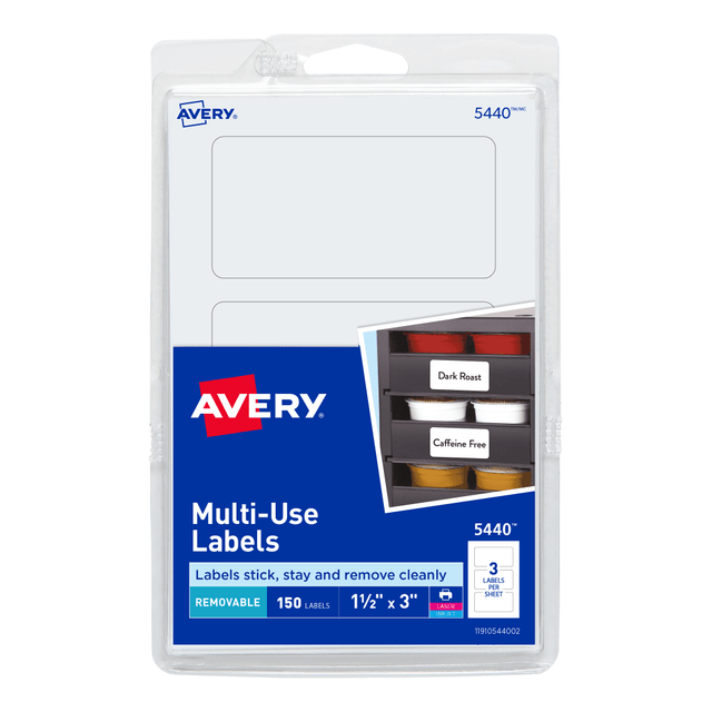 AVERY PRODUCTS CORPORATION 5440 Avery Removable Labels, 5440, Rectangle, 1-1/2in x 3in, White, Pack Of 150