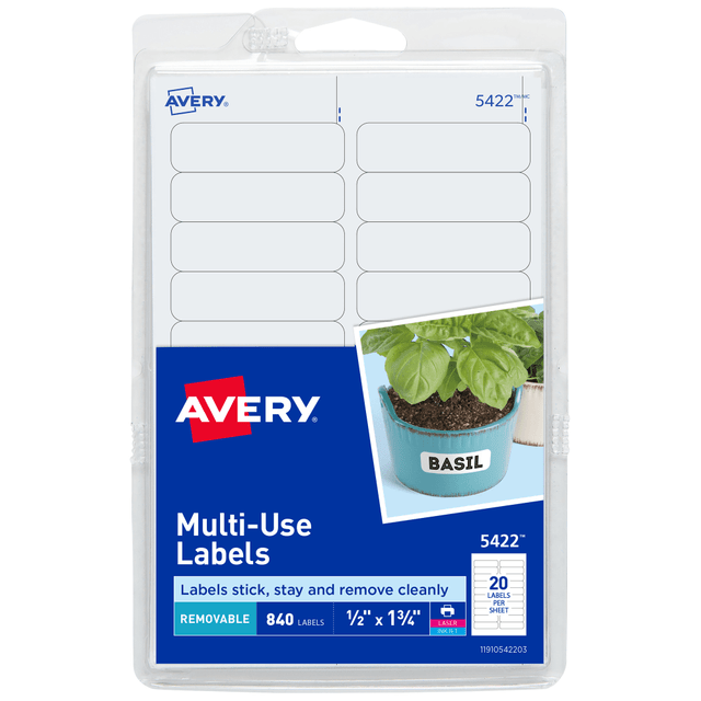 AVERY PRODUCTS CORPORATION 112813 Avery Removable Labels, 5422, Rectangle, 1/2in x 1-3/4in, White, Pack Of 840 Labels