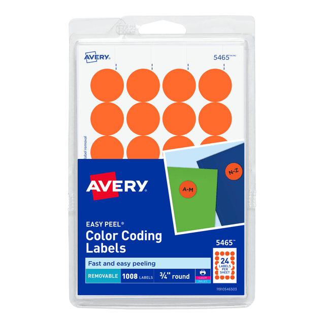 AVERY PRODUCTS CORPORATION 5465 Avery Removable Color-Coding Labels, 5465, Round, 3/4in Diameter, Orange, Pack Of 1,008