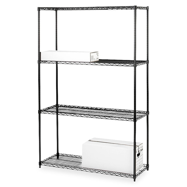 LORELL 70060  Industrial Wire Shelving Starter Unit, 36inW x 18inD, Black