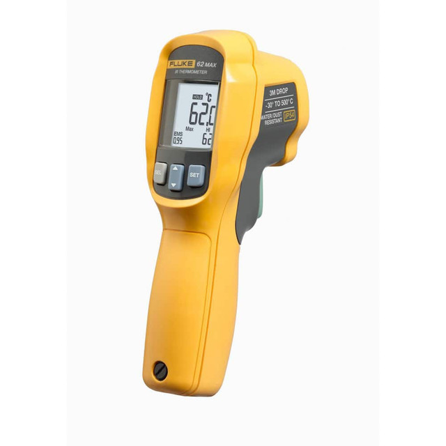 Fluke FLUKE-62MAX CAL Infrared Thermometers; Display Type: Backlit LCD ; Compatible Surface Type: Concrete; Dark; Dull; Light; Shiny ; Distance to Spot Ratio: 10:1 ; Screen Size: 0 ; Includes: IR Thermometer; AA Battery; CAL Certification ; UNSPSC Co